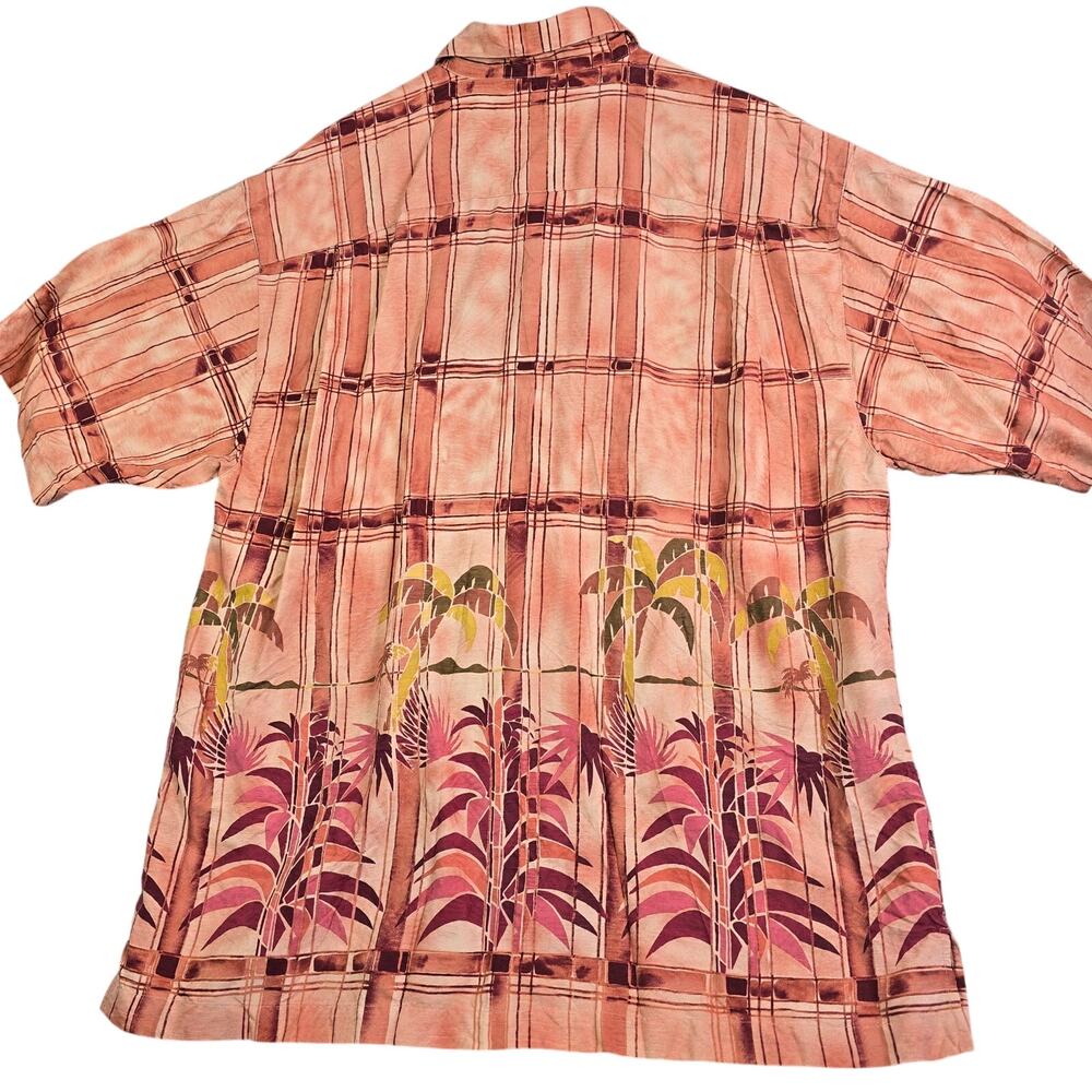 Tommy Bahama Hawaiian Silk Button Shirt Men's Large Orange Floral Tropical Palm - Picture 8 of 8